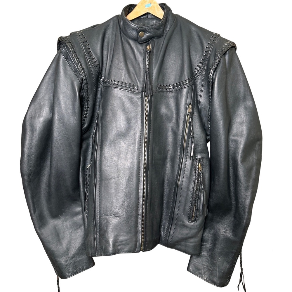 VTG NOS Western Cowboy Woven Trim Black Leather Bikercore Mens Small Streetwear